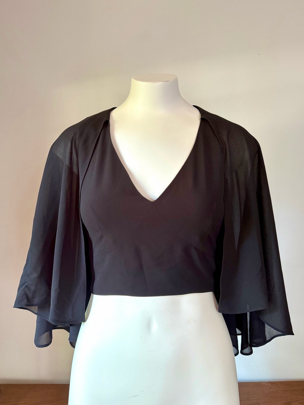 Nasty Gal Black V-Neck Crop Top with Sheer Cape